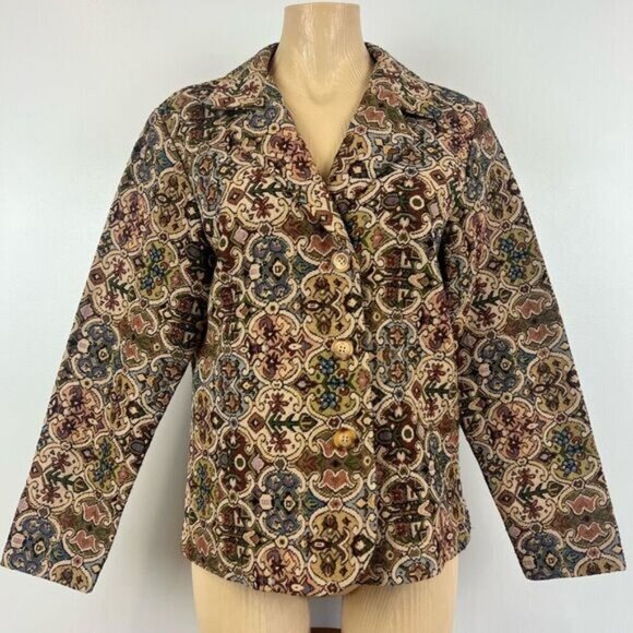 Vintage Gemilli Women XL Petite Tapestry Jacket Coat Blazer Victorian Maximalist - Picture 1 of 15